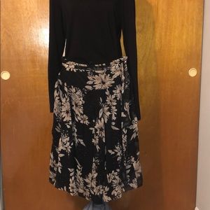 Black skirt with cream/khaki flowers with beading